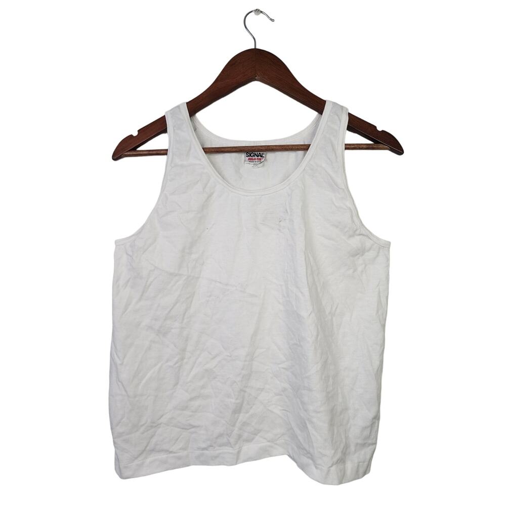 Vintage White Blank Sleeveless Shirt Tank Top VTG Signal Mega-Tee Large 90s L